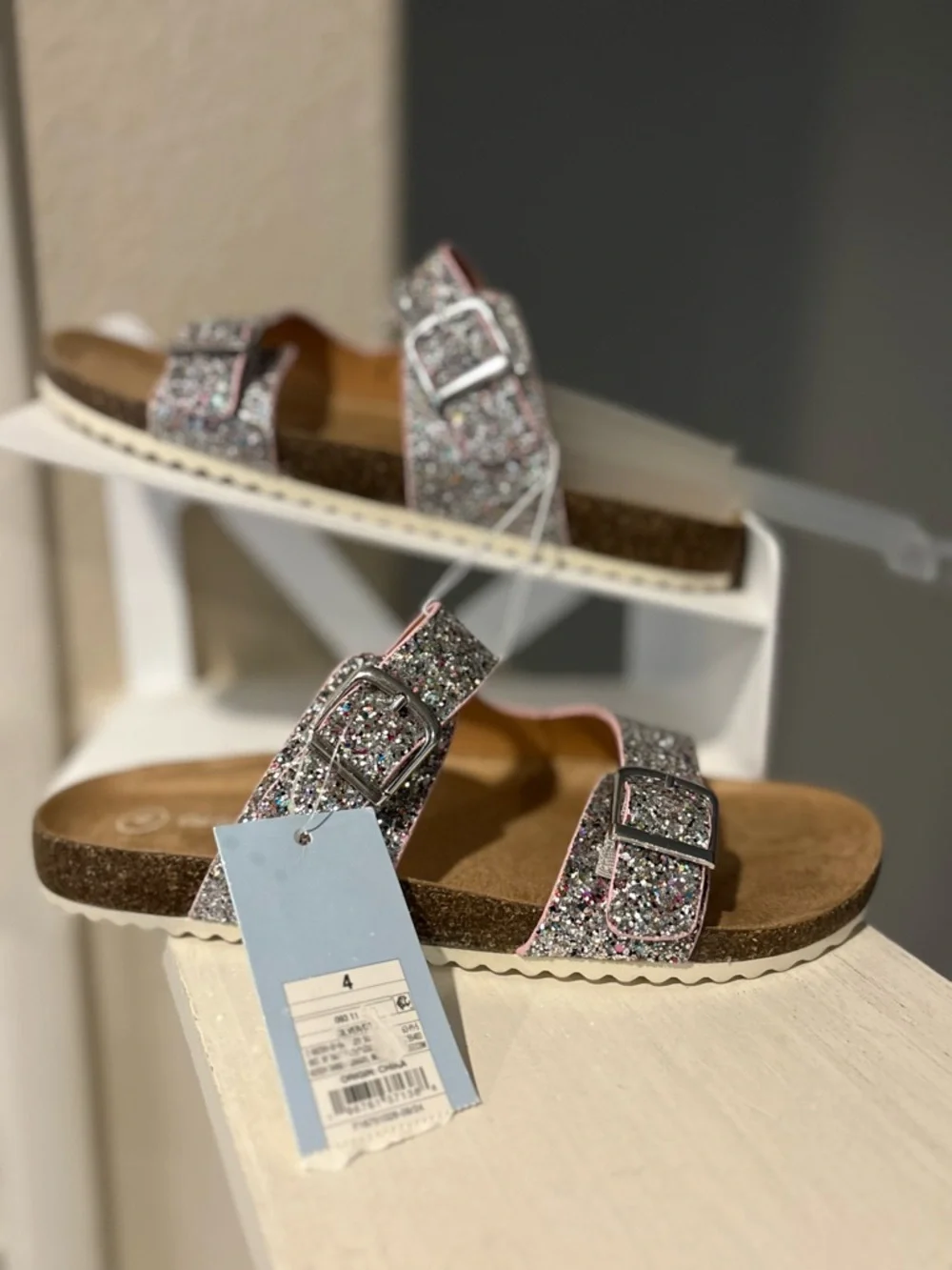 Kids' Drew Footbed Sandals Silver - Cat & Jack - Little Girl Youth Size 4 NEW